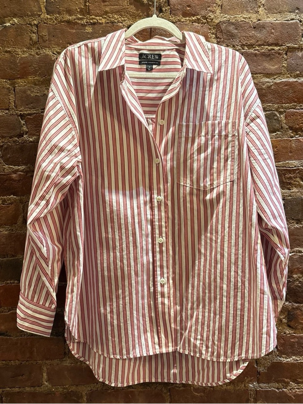 J. Crew Etienne Oversized Fit Poplin Buttondown in pink stripe size M
